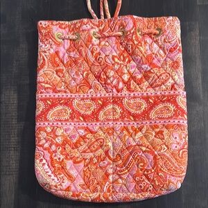 Vera Bradley Orange Paisley Quilted Drawstring Backpack Purse